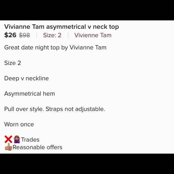 Vivienne Tam Asymmetrical V neck Black top - Picture 5 of 5